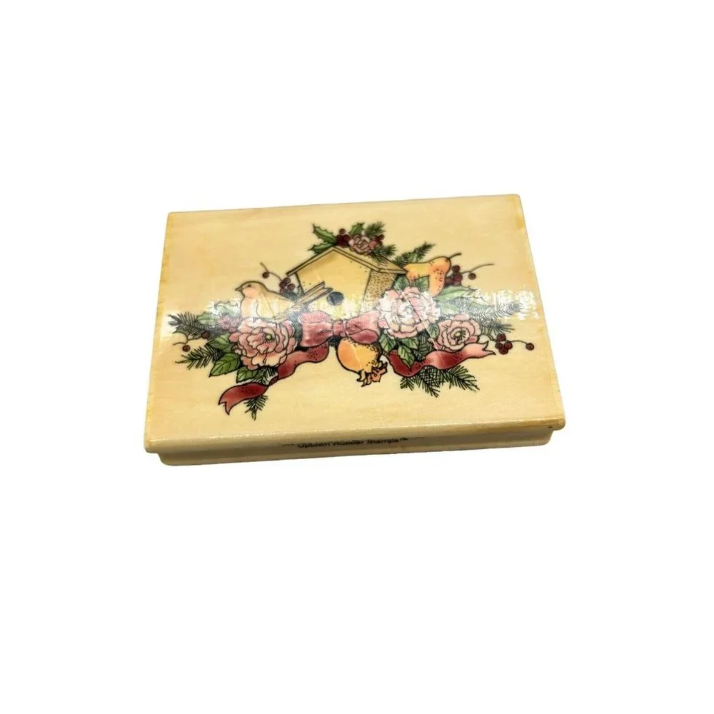 Uptown Design Holiday Birdhouse Swag Christmas Wood Rubber Stamp‎ L3952 Crafts